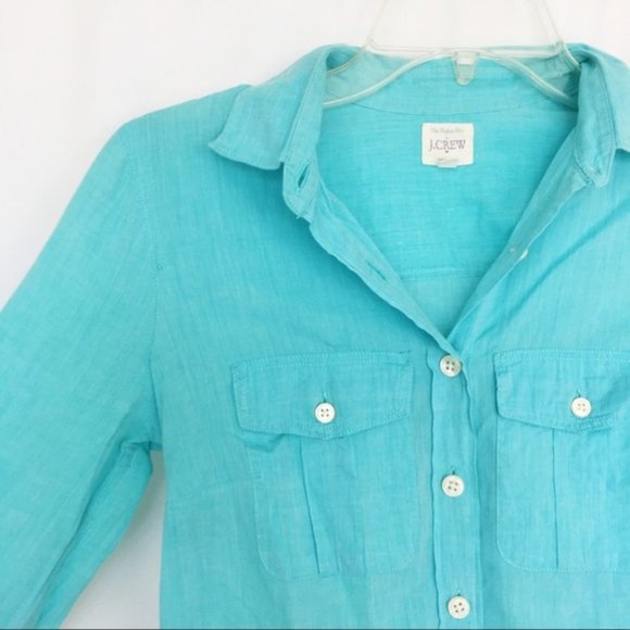 J Crew blue 100% cotton button up XXS - Picture 3 of 7